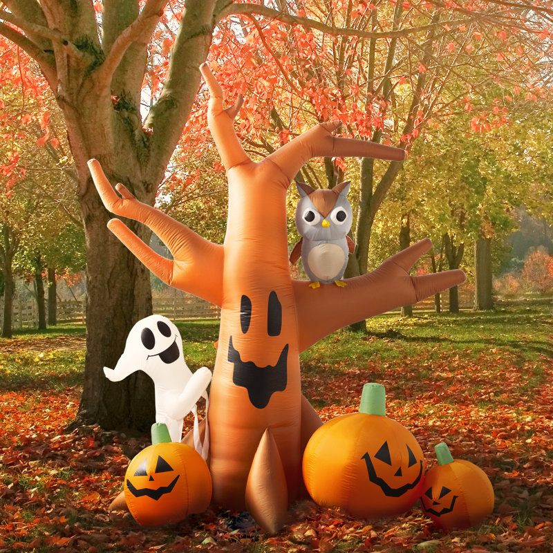 8 FT Halloween Inflatables Outdoor Dead Tree with retail White Ghosts & Pumpkins